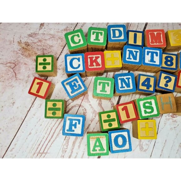 31 Vintage Math And Letter Wooden Painted Blocks Addition Subtraction Blocks - Picture 2 of 11
